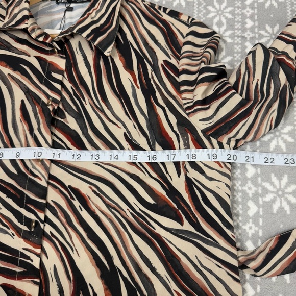 NWT Zara Zebra‎ Print Button Down Shirt Midi Dress Tan/Black/Brown Size Medium - Picture 11 of 13